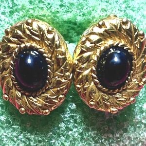 Carolee VTG Goldstone N Black Roped Design Clip On  Earrings